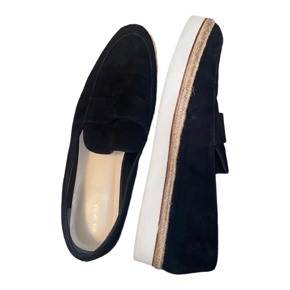 Via Spiga Tenley Platform Loafers Black Suede Espadrille Slip On Leather Size 11 - Picture 4 of 8